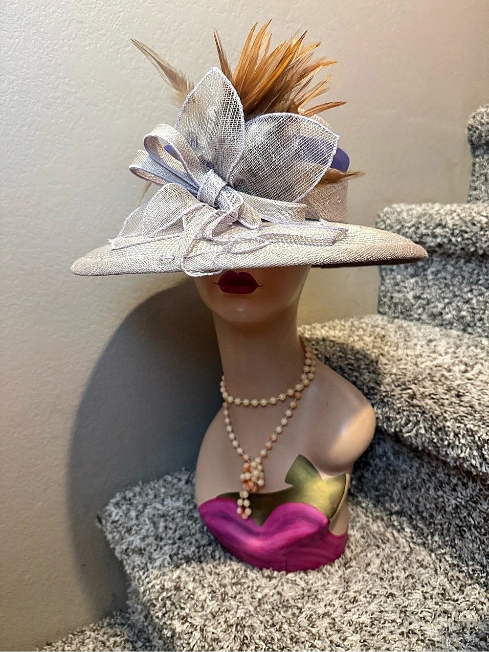 Feather Bow Wide Brim Hat chow